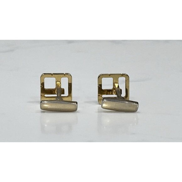 Longines Vintage Gold Tone Silver Tone Square Logo Cufflinks - Picture 5 of 9